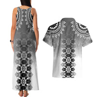 New Zealand Couples Matching Tank Maxi Dress and Hawaiian Shirt Poutama Mix Gray Taniko Inspired Art LT05 - Polynesian Pride