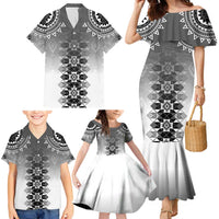 New Zealand Family Matching Mermaid Dress and Hawaiian Shirt Poutama Mix Gray Taniko Inspired Art LT05 - Polynesian Pride