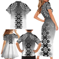 New Zealand Family Matching Short Sleeve Bodycon Dress and Hawaiian Shirt Poutama Mix Gray Taniko Inspired Art LT05 - Polynesian Pride