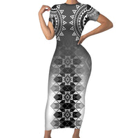 New Zealand Family Matching Short Sleeve Bodycon Dress and Hawaiian Shirt Poutama Mix Gray Taniko Inspired Art LT05 Mom's Dress Gray - Polynesian Pride
