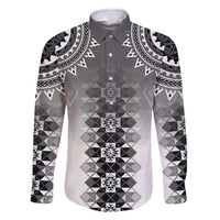 New Zealand Family Matching Summer Maxi Dress and Hawaiian Shirt Poutama Mix Gray Taniko Inspired Art LT05 Dad's Shirt - Long Sleeve Gray - Polynesian Pride