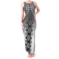 New Zealand Family Matching Tank Maxi Dress and Hawaiian Shirt Poutama Mix Gray Taniko Inspired Art LT05 Mom's Dress Gray - Polynesian Pride