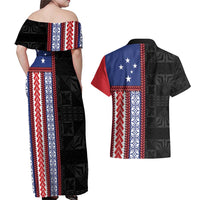 Samoa Flag Couples Matching Off Shoulder Maxi Dress and Hawaiian Shirt Ula Fala With Samoan Siapo - Polynesian Pride
