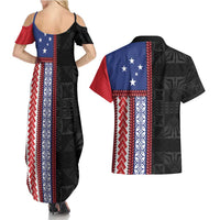 Samoa Flag Couples Matching Summer Maxi Dress and Hawaiian Shirt Ula Fala With Samoan Siapo - Polynesian Pride
