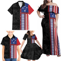 Samoa Flag Family Matching Off Shoulder Maxi Dress and Hawaiian Shirt Ula Fala With Samoan Siapo LT05 - Polynesian Pride