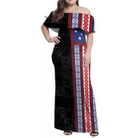 Samoa Flag Family Matching Off Shoulder Maxi Dress and Hawaiian Shirt Ula Fala With Samoan Siapo - Polynesian Pride