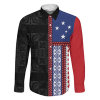 Samoa Flag Family Matching Puletasi and Hawaiian Shirt Ula Fala With Samoan Siapo LT05 Dad's Shirt - Long Sleeve Black - Polynesian Pride