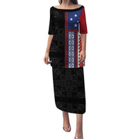 Samoa Flag Family Matching Puletasi and Hawaiian Shirt Ula Fala With Samoan Siapo LT05 Mom's Dress Black - Polynesian Pride