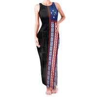 Samoa Flag Family Matching Tank Maxi Dress and Hawaiian Shirt Ula Fala With Samoan Siapo LT05 Mom's Dress Black - Polynesian Pride