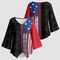Samoa Flag Kimono Sleeve Blouse Ula Fala With Samoan Siapo - Polynesian Pride