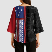 Samoa Flag Kimono Sleeve Blouse Ula Fala With Samoan Siapo - Polynesian Pride