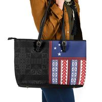 Samoa Flag Leather Tote Bag Ula Fala With Samoan Siapo LT05 - Polynesian Pride