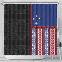 Samoa Flag Shower Curtain Ula Fala With Samoan Siapo LT05 - Polynesian Pride