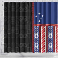 Samoa Flag Shower Curtain Ula Fala With Samoan Siapo LT05 - Polynesian Pride