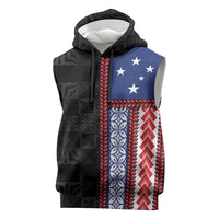 Samoa Flag Sleeveless Hoodie Ula Fala With Samoan Siapo LT05 Black - Polynesian Pride