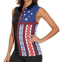 Samoa Flag Women Sleeveless Polo Shirt Ula Fala With Samoan Siapo - Polynesian Pride