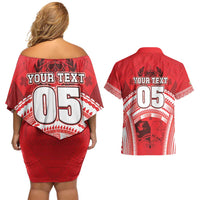 Custom Tonga Rugby Mate Ma'a Couples Matching Off Shoulder Short Dress and Hawaiian Shirt Tongan Pride Unique Style - Polynesian Pride