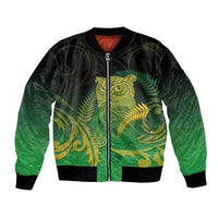 New Zealand Aotearoa Ruru Bomber Jacket Maori Fern Art Green