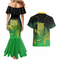 New Zealand Aotearoa Ruru Couples Matching Mermaid Dress and Hawaiian Shirt Maori Fern Art Green LT05 - Polynesian Pride