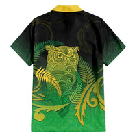 New Zealand Aotearoa Ruru Family Matching Off Shoulder Maxi Dress and Hawaiian Shirt Maori Fern Art Green LT05 - Polynesian Pride