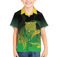 New Zealand Aotearoa Ruru Family Matching Short Sleeve Bodycon Dress and Hawaiian Shirt Maori Fern Art Green LT05 Son's Shirt Green - Polynesian Pride