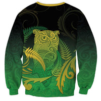 New Zealand Aotearoa Ruru Sweatshirt Maori Fern Art Green LT05 - Polynesian Pride