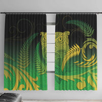 New Zealand Aotearoa Ruru Window Curtain Maori Fern Art Green