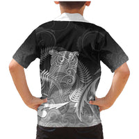 New Zealand Aotearoa Ruru Family Matching Mermaid Dress and Hawaiian Shirt Maori Fern Art Black LT05 - Polynesian Pride