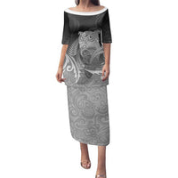 New Zealand Aotearoa Ruru Family Matching Puletasi and Hawaiian Shirt Maori Fern Art Black