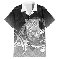 New Zealand Aotearoa Ruru Family Matching Tank Maxi Dress and Hawaiian Shirt Maori Fern Art Black LT05 Dad's Shirt - Short Sleeve Black - Polynesian Pride
