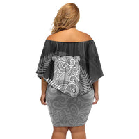 New Zealand Aotearoa Ruru Off Shoulder Short Dress Maori Fern Art Black
