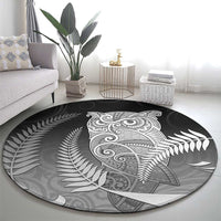 New Zealand Aotearoa Ruru Round Carpet Maori Fern Art Black LT05 - Polynesian Pride