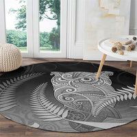 New Zealand Aotearoa Ruru Round Carpet Maori Fern Art Black LT05 - Polynesian Pride