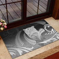 New Zealand Aotearoa Ruru Rubber Doormat Maori Fern Art Black