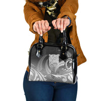 New Zealand Aotearoa Ruru Shoulder Handbag Maori Fern Art Black