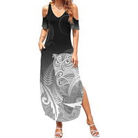 New Zealand Aotearoa Ruru Summer Maxi Dress Maori Fern Art Black LT05 Women Black - Polynesian Pride