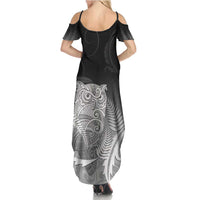 New Zealand Aotearoa Ruru Summer Maxi Dress Maori Fern Art Black LT05 - Polynesian Pride