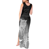 New Zealand Aotearoa Ruru Tank Maxi Dress Maori Fern Art Black