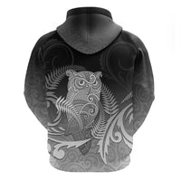 New Zealand Aotearoa Ruru Zip Hoodie Maori Fern Art Black