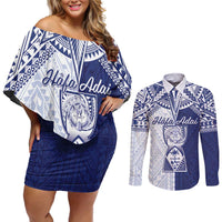 Personalised Northern Mariana Islands And Guam Couples Matching Off Shoulder Short Dress and Long Sleeve Button Shirt Latte Stone With Tribal Pattern