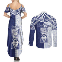 Personalised Northern Mariana Islands And Guam Couples Matching Summer Maxi Dress and Long Sleeve Button Shirt Latte Stone With Tribal Pattern LT05 - Polynesian Pride