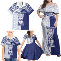 Personalised Northern Mariana Islands And Guam Family Matching Off Shoulder Maxi Dress and Hawaiian Shirt Latte Stone With Tribal Pattern