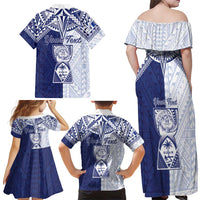 Personalised Northern Mariana Islands And Guam Family Matching Off Shoulder Maxi Dress and Hawaiian Shirt Latte Stone With Tribal Pattern