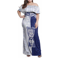 Personalised Northern Mariana Islands And Guam Family Matching Off Shoulder Maxi Dress and Hawaiian Shirt Latte Stone With Tribal Pattern