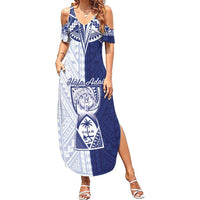 Personalised Northern Mariana Islands And Guam Family Matching Summer Maxi Dress and Hawaiian Shirt Latte Stone With Tribal Pattern