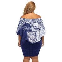Personalised Northern Mariana Islands And Guam Off Shoulder Short Dress Latte Stone With Tribal Pattern