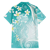 Polynesian Jellyfish Family Matching Long Sleeve Bodycon Dress and Hawaiian Shirt With Plumeria Teal LT05 - Polynesian Pride