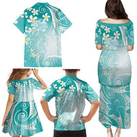 Polynesian Jellyfish Family Matching Puletasi and Hawaiian Shirt With Plumeria Teal LT05 - Polynesian Pride