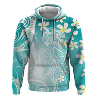 Polynesian Jellyfish Hoodie With Plumeria Teal