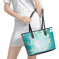 Polynesian Jellyfish Leather Tote Bag With Plumeria Teal